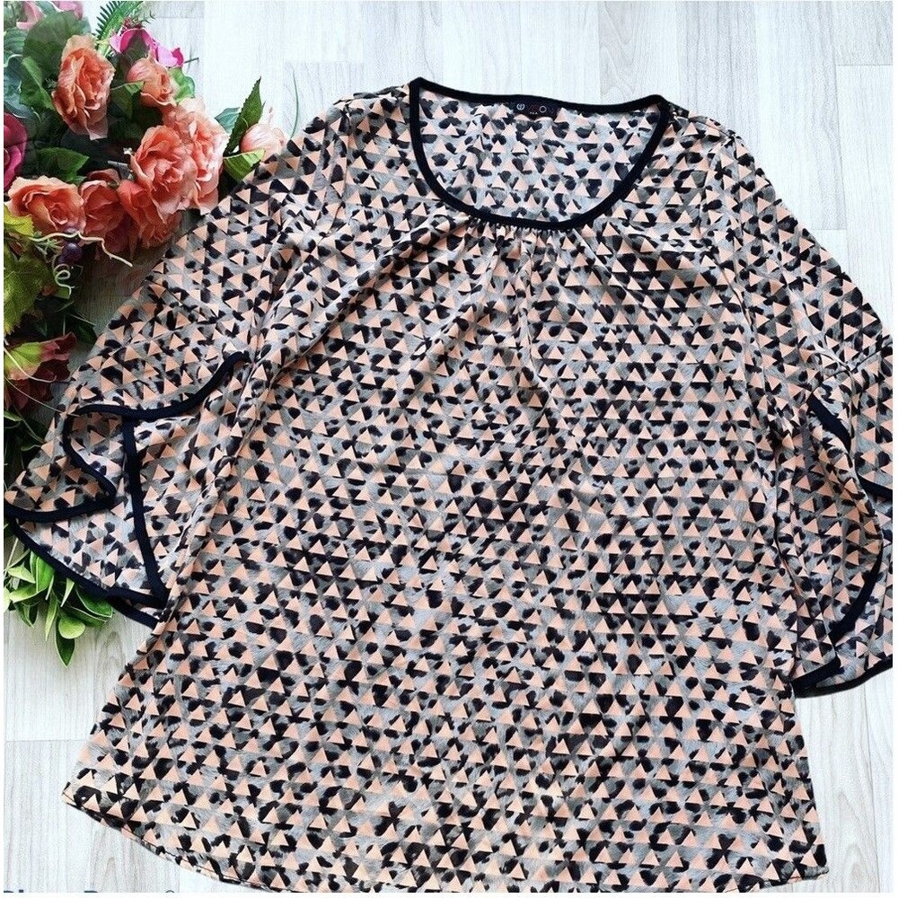 Vision USA Womens Top Size M Geometric Print 3/4 Bell Sleeve Blouse Tunic